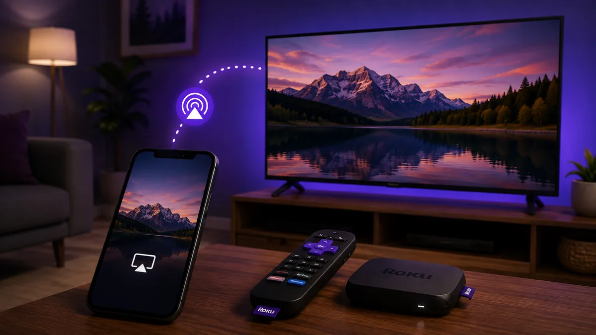 Téléphone dupliquant une app IPTV vers une Roku TV par Wi-Fi